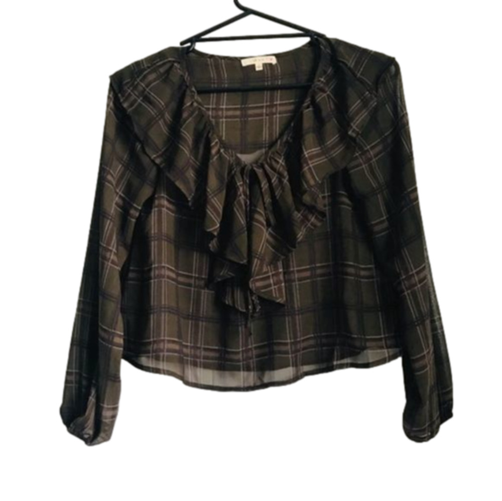 Le Lis • Plaid Cropped Ruffle Blouse
